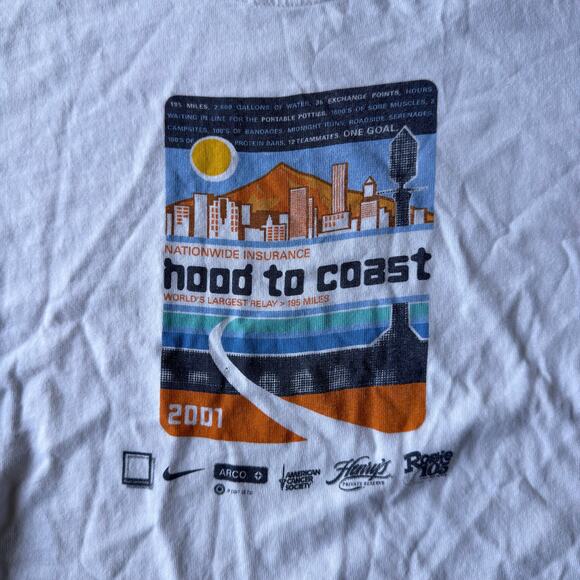 VINTAGE Y2K 2001 NIKE HOOD TO COAST MARATHON T-SHIRT SILVER TAG GRAPHIC MENS M - Picture 2 of 6